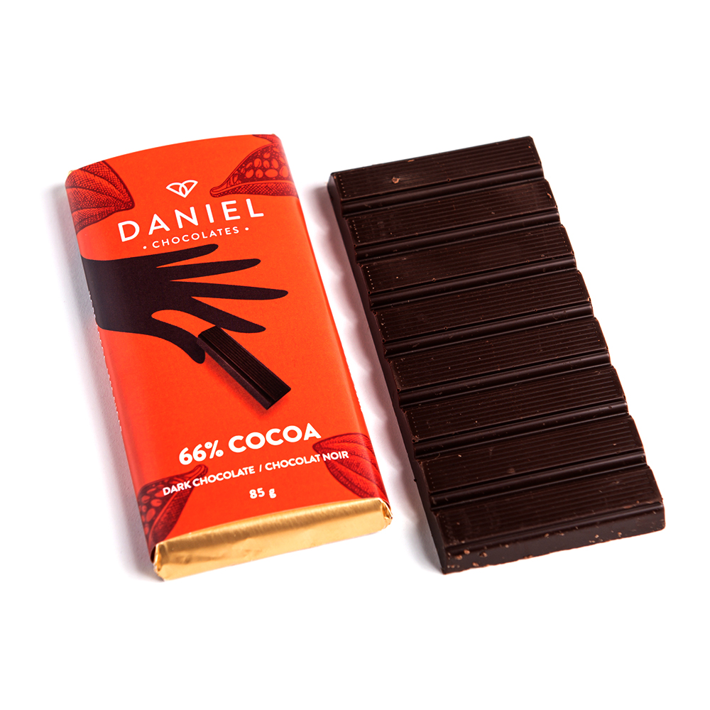 66% Cocoa Dark Chocolate Bar, 85g - Daniel Chocolates