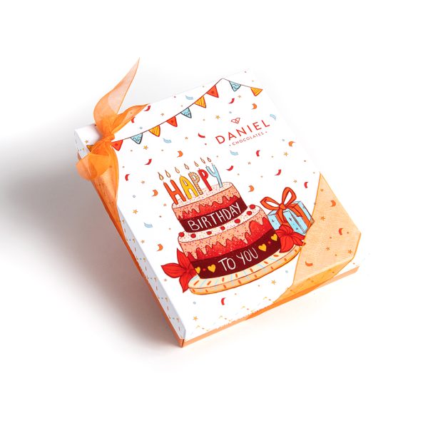 Daniel Chocolates_Happy Birthday Box, 18pc_Are you looking for a birthday gift? With its 14 filled chocolates and 4 solid one, this box will please everyone. Pure Chocolate, Pure ingredients, More cocoa, Less sugar