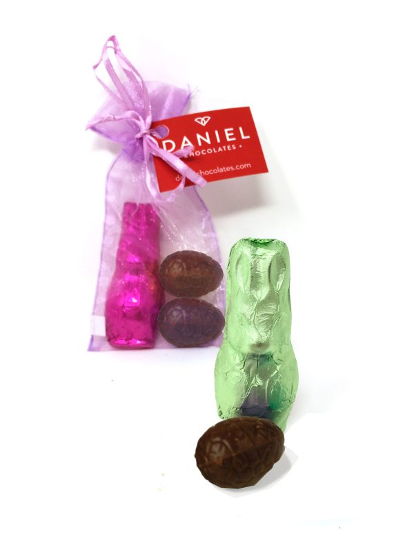Daniel Chocolates Organza bag with 2 eggs and Belly bunny